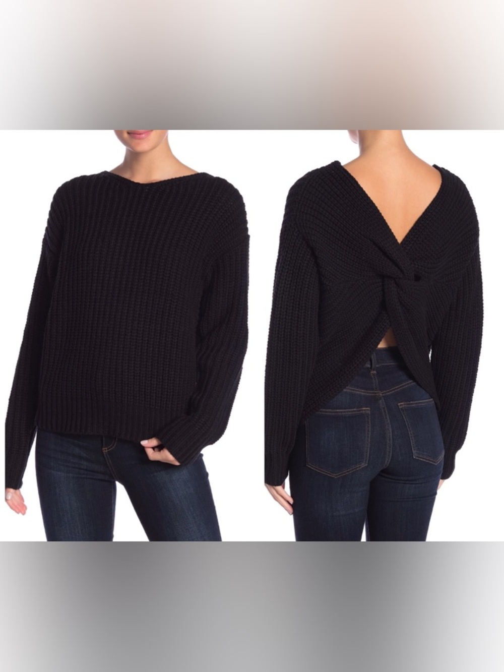 Melrose and Market Black Twisted Back Chunky Knit Sweater